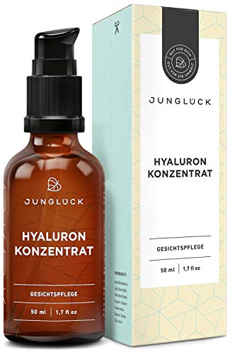 Junglück - Concentrado vegano de ácido hialurónico - Gel hidratante antienvejecimiento altamente concentrado - Cosmética natural y sostenible - Made in Germany - Recipiente de cristal - 50 ml