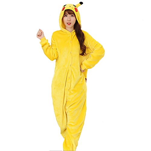 JunYito Pijama Pikachu Animale Disfraz Stitch Traje Niños Niña Adulto Mujer Invierno Kigurumi Unicornio Cosplay Halloween y Navidad (L, Pikachu Adultos)