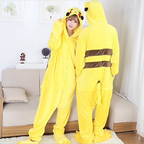 JunYito Pijama Pikachu Animale Disfraz Stitch Traje Niños Niña Adulto Mujer Invierno Kigurumi Unicornio Cosplay Halloween y Navidad (L, Pikachu Adultos)