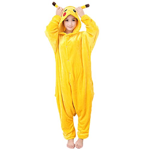 JunYito Pijama Pikachu Animale Disfraz Stitch Traje Niños Niña Adulto Mujer Invierno Kigurumi Unicornio Cosplay Halloween y Navidad (L, Pikachu Adultos)