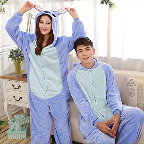 JunYito Pijama Pikachu Animale Disfraz Stitch Traje Niños Niña Adulto Mujer Invierno Kigurumi Unicornio Cosplay Halloween y Navidad (M, Stitch Adultos)