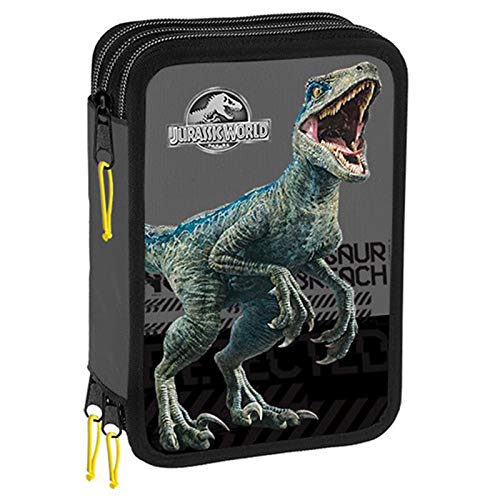 Jurassic World - Estuche escolar con 3 cremalleras, con licencia oficial