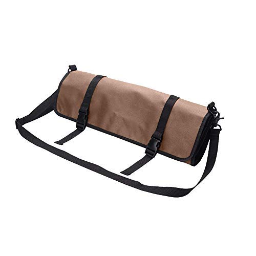 JURONG - Bolsa de almacenamiento para cuchillos de chefs con 17 compartimentos, cuchillos, cucharas y tenedores, resistente al agua, bolsa de almacenamiento para herramientas de cocina, marrón