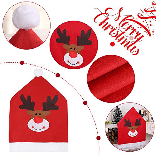 JUSTDOLIFE Cubierta de la Silla de Navidad, Rojo Fundas para sillas de Navidad Juego de 4 Gorro de Papá Noel Cubiertas de la Silla Cubre Respaldos Navideños para Decoración Fiesta o Cena de Navidad