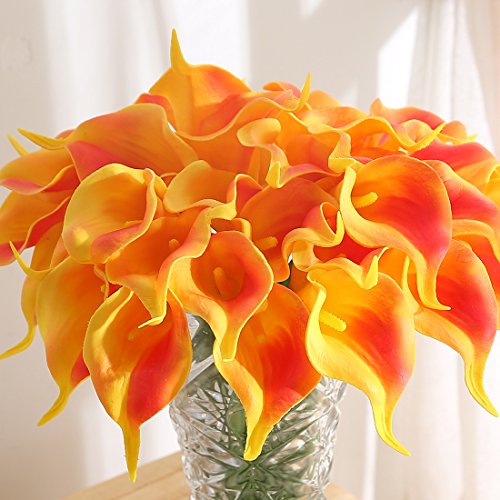 JUSTOYOU - Lirios de agua artificiales, 20 unidades, de látex, sensación real al tacto, para ramos de boda, hogar, hotel, jardín, decoración, tela, Naranja, 20PCS