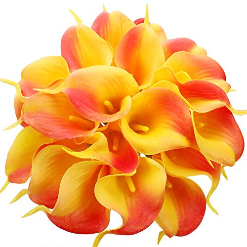 JUSTOYOU - Lirios de agua artificiales, 20 unidades, de látex, sensación real al tacto, para ramos de boda, hogar, hotel, jardín, decoración, tela, Naranja, 20PCS