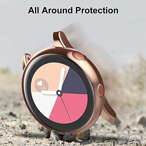 Jvchengxi Funda Protectora para Galaxy Watch Active, Cubierta Protectora de Marco a los rasguños TPU Protector de Pantalla de Cobertura Total para Galaxy Watch Active 40mm (Oro Rosa/Transparente)