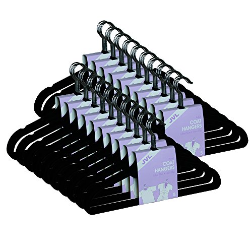 JVL - Perchas Finas con Revestimiento Antideslizante (50 Unidades), Color Negro