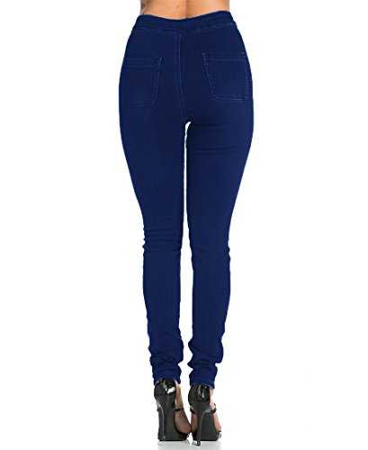 Jyone Pantalones vaqueros con cintura alta para mujer M Azul