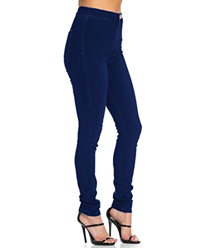 Jyone Pantalones vaqueros con cintura alta para mujer M Azul