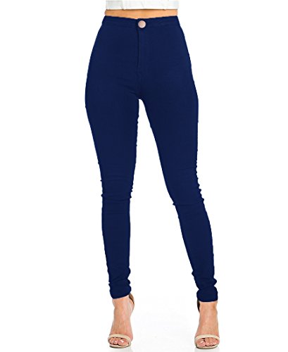 Jyone Pantalones vaqueros con cintura alta para mujer M Azul