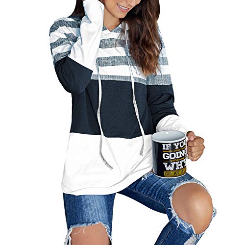 Jywmsc Sudaderas con Capucha de Bloque de Color a Rayas para Mujer Sudaderas con Capucha de Manga Larga