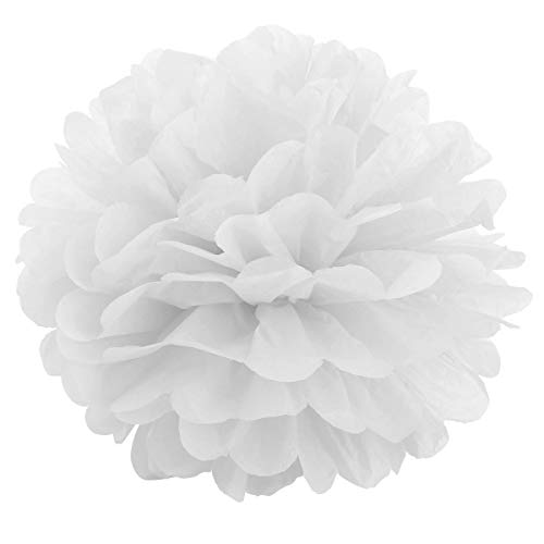 JZK 10 x Blanco pompones de papel 25 cm decoracion flores pom pom para boda cumpleaños fiesta comunión bautismo graduado de nacimiento de Halloween Navidad pon pon pompon