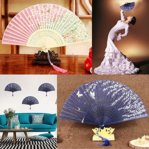 JZK 2 x Abanicos Plegables portátil Abanico de Mano de bambú con borlas para Invitados Boda Fiesta Regalo Recuerdo Detalle Regalo cumpleaños, Baile Arte y decoración Pared casa