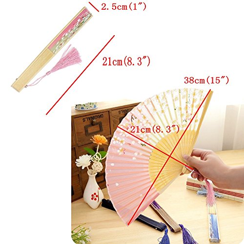 JZK 2 x Abanicos Plegables portátil Abanico de Mano de bambú con borlas para Invitados Boda Fiesta Regalo Recuerdo Detalle Regalo cumpleaños, Baile Arte y decoración Pared casa