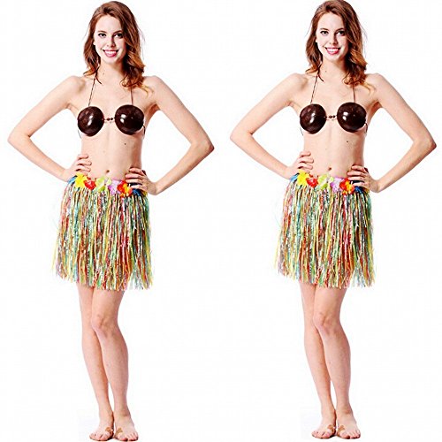 JZK 8 Piezas Falda Luau Hawaiana Disfraces Falda Hula para niñas Mujer Fiesta Hawaiana Luau Accesorio Fiesta Hawaii