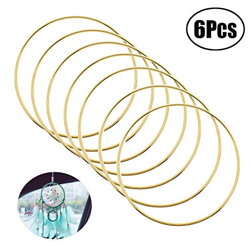 JZZJ Atrapasueños Juego de 6 Anillos de Metal, macramé Anillo para Atrapasueños, y Manualidades, Oro, 6 Inch