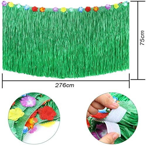 KAHEIGN 107Piezas Juego de Decoración de Fiesta Hawaiana Luau, Falda de Mesa Hawaiana de 9 Pies 3 Estilos Hojas de Palma Flores Hawaianas Tejido Piña Paraguas Multicolores Pajitas de Frutas 3D