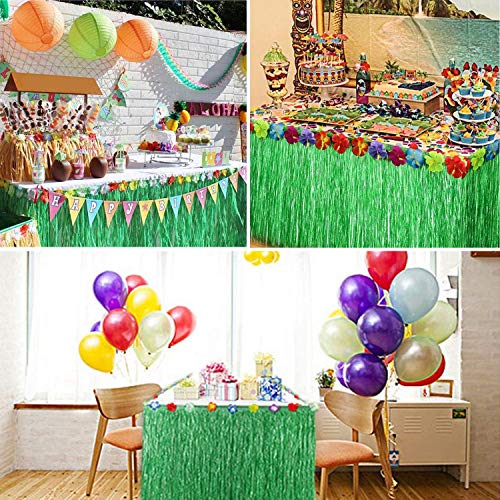 KAHEIGN 107Piezas Juego de Decoración de Fiesta Hawaiana Luau, Falda de Mesa Hawaiana de 9 Pies 3 Estilos Hojas de Palma Flores Hawaianas Tejido Piña Paraguas Multicolores Pajitas de Frutas 3D