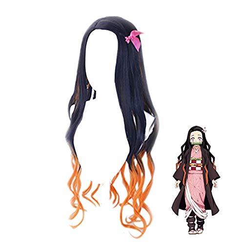 Kamado Nezuko Peluca Cosplay Wig para Mujer Chica Larga Rizada Ropa Accesorios Costume Carnaval Manga