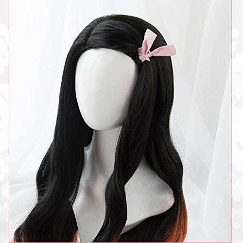 Kamado Nezuko Peluca Cosplay Wig para Mujer Chica Larga Rizada Ropa Accesorios Costume Carnaval Manga