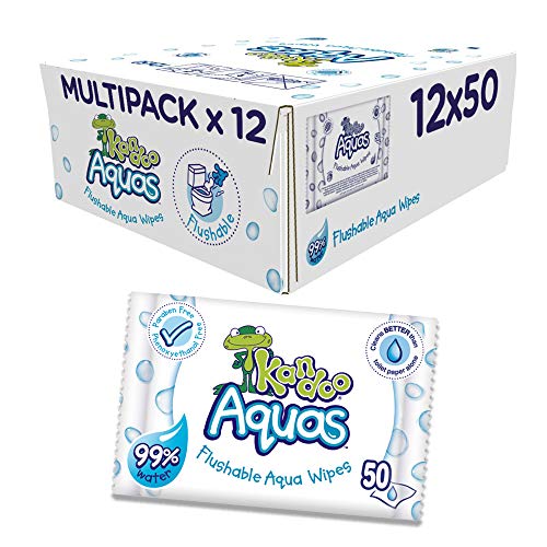 Kandoo Aquas Flushable Aqua Toallitas, Pack de 12