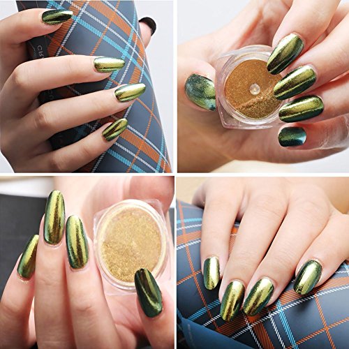 Kanggest. 2Pcs Pigmento del Brillo de Arte de Clavo Efecto Espejo Brillante Manicura de Uñas de Cromo en Polvo para Maquillaje Arte de Uñas Pintura del Arte de DIY (Plata y Oro)