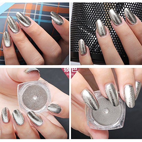 Kanggest. 2Pcs Pigmento del Brillo de Arte de Clavo Efecto Espejo Brillante Manicura de Uñas de Cromo en Polvo para Maquillaje Arte de Uñas Pintura del Arte de DIY (Plata y Oro)