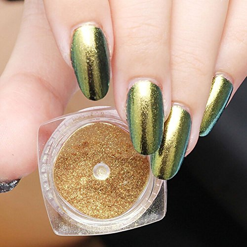 Kanggest. 2Pcs Pigmento del Brillo de Arte de Clavo Efecto Espejo Brillante Manicura de Uñas de Cromo en Polvo para Maquillaje Arte de Uñas Pintura del Arte de DIY (Plata y Oro)