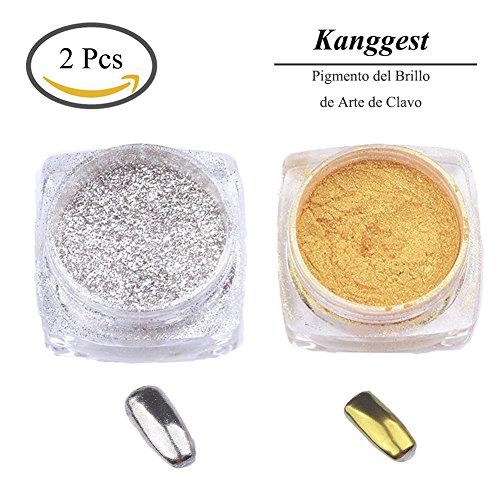 Kanggest. 2Pcs Pigmento del Brillo de Arte de Clavo Efecto Espejo Brillante Manicura de Uñas de Cromo en Polvo para Maquillaje Arte de Uñas Pintura del Arte de DIY (Plata y Oro)