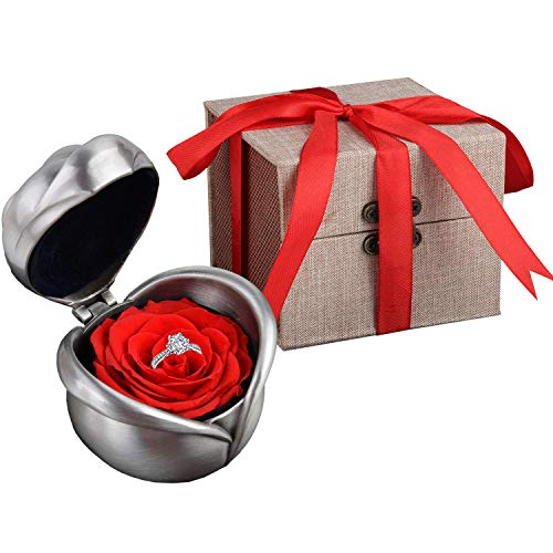 Kapmore Caja para Anillos Rosa Preservada Flores Preservadas Con Bonita Caja de Regalo Como para Propuesta de Matrimonio Boda Navidad Valentine Aniversario Cumpleaños Regalo