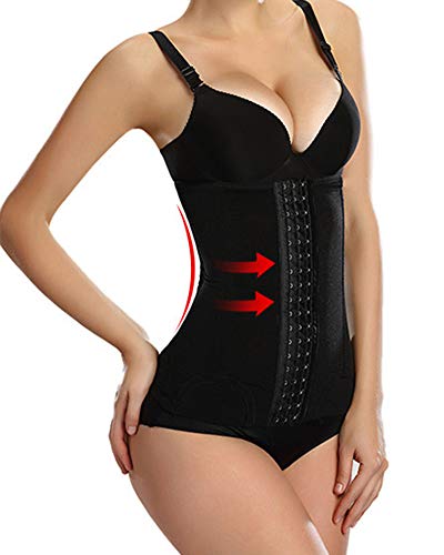Kasen Mujer Elástica Faja Reductora Adelgazar para Cintura Abdomen Postparto Recuperación 3 Filas de Ganchos Bustier Negro M