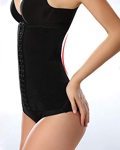 Kasen Mujer Elástica Faja Reductora Adelgazar para Cintura Abdomen Postparto Recuperación 3 Filas de Ganchos Bustier Negro M