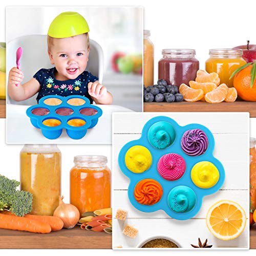 KATELUO Molde para Helados, 7 Cavidades DIY Mini Molde de Silicona para Paletas de Helado con Palitos de Plástico Coloridos, para Alimentos para Bebés, Hielo, Chocolate, Paletas de Hielo, Helado