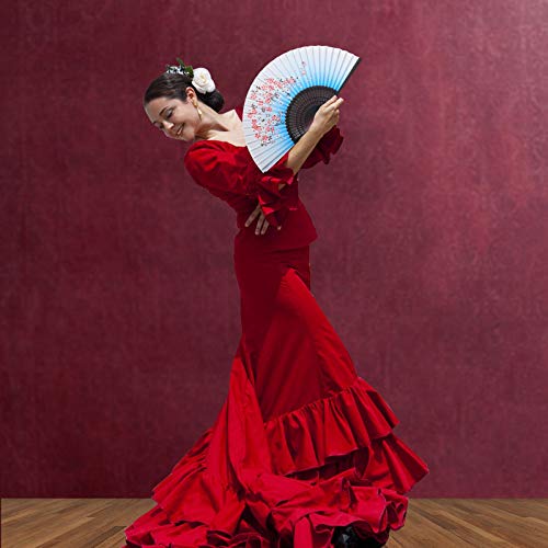 KATOOM Abanico Verano 2pcs Plegable Estilo Chino y japonés Ventilador Flor Madera de Mano violáceo y Azul para enfiar el Cuerpo Bajar Calor y Decorar Boda Cosplay casa Mesa y Fiesta