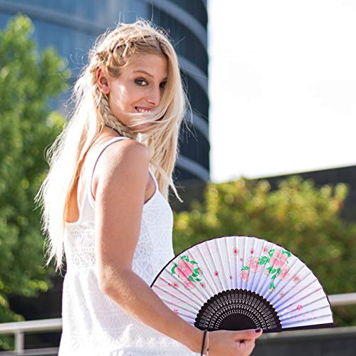 KATOOM Abanico Verano 2pcs Plegable Estilo Chino y japonés Ventilador Flor Madera de Mano violáceo y Azul para enfiar el Cuerpo Bajar Calor y Decorar Boda Cosplay casa Mesa y Fiesta