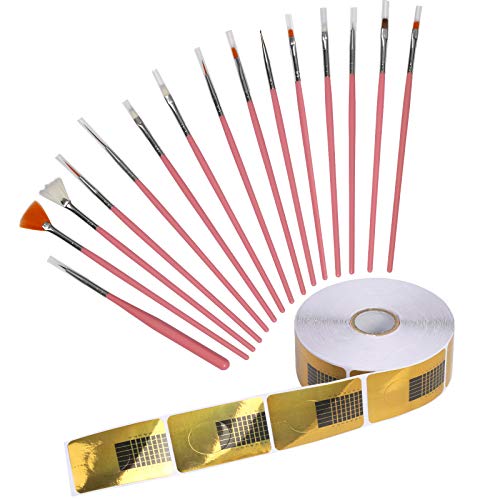 KATOOM Moldes Uñas 500pcs Moldes Guías Pegatinas Formas con 15pcs Plumas de uñas Rosados para familias salónes salónes de Belleza vestidores Tiendas de Novias al Cuidado Dedos