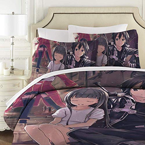 KDRW Funda de edredón Ropa de Cama y Ropa de Cama edredón y Funda de edredón Sword Art Online 3 Piece Bedding Set 86"" x70 Sword Art Online Decorative Duvet Cover Set (1 Quilt Cover 2 Pillowcases)