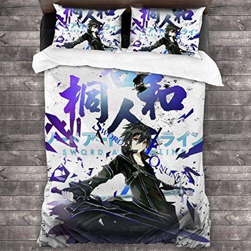 KDRW Funda de edredón Ropa de Cama y Ropa de Cama edredón y Funda de edredón Sword Art Online 3 Piece Bedding Set 86"" x70 Sword Art Online Decorative Duvet Cover Set (1 Quilt Cover 2 Pillowcases)