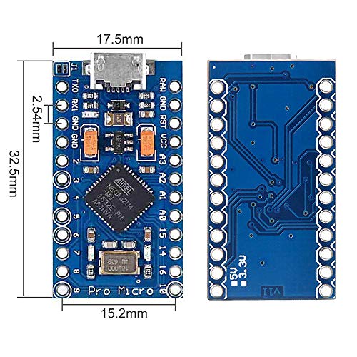 KeeYees Pro Micro ATmega32U4 5V 16MHz Micro USB Placa de Desarrollo Módulo Microcontrolador para Arduino IDE Leonardo Bootloader (3 Piezas)