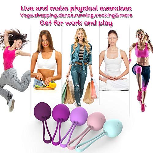 Kegel Balls-ajuste de los ejercicios de control de la vejiga femenina y del suelo pélvico: juego de 5 bolas de silicona premium Ben Wa Bolas de entrenamiento pélvico para principiantes y avanzados