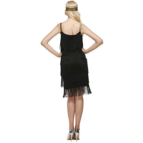 keland Vestido de Traje de Gatsby con Flecos y Flecos con Flecos y Flecos para Mujer (Negro, X-L)