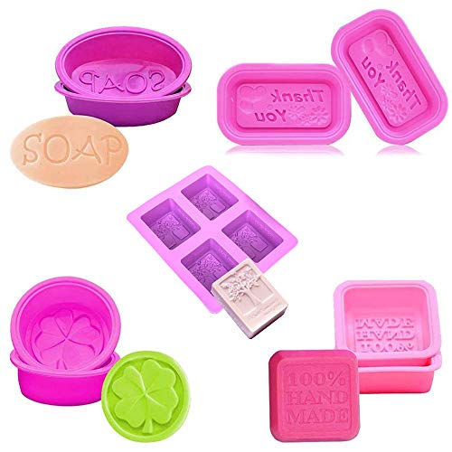 Keleily Moldes de Silicona para Jabones 9 Unids Moldes de Jabón Hechos a Mano Molde para Magdalenas Moldes para Muffins, Cuadrado Redondo Oval Rectángulo en Forma, Rojo, Púrpura