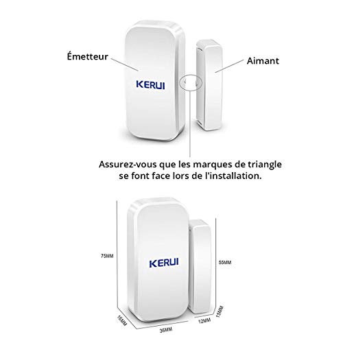KERUI: Ventana/Puerta Alarma de Sensores Inalámbrico, Seguridad x 3 Alarma Inalámbrico Detector, Magnética apertura Magnética de Puerta o Ventana, Sistema de Seguridad Inductivo