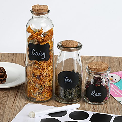 Kesote Etiquetas Adhesivas - 128 Pegatina Reutilizable + 2 Marcador de Tiza Blanco Pegatina de Pizarra Extraíble Borrable para Decorar Tarros, Vino, Despensa, Hogar y Oficina