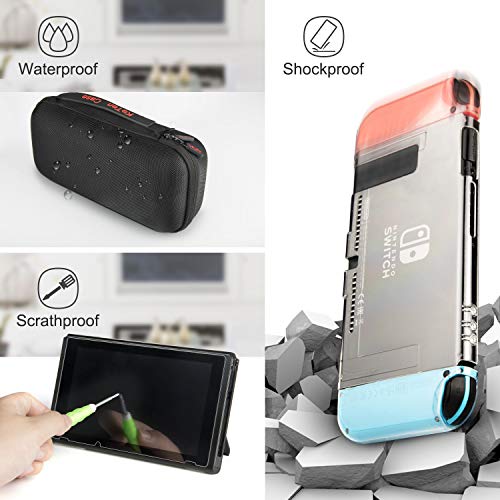 Keten kit de accesorios 13 en 1 para Nintendo Switch, incluye una funda de transporte para Nintendo Switch / Funda Transparente / Soporte regulable / Protector de pantalla HD (2 paquetes)