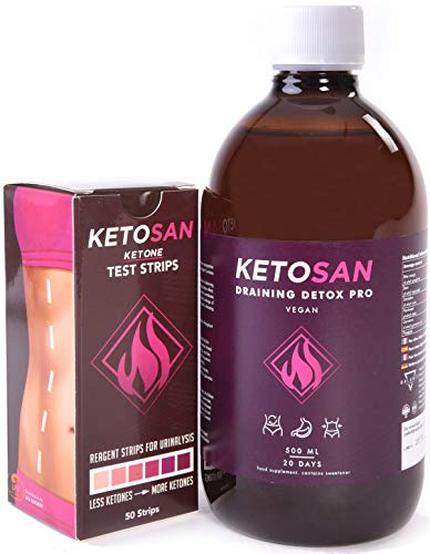 KETOSAN® Draining Detox Pro 3X1 | Detox Adelgazante Potente | KIT: DRENANTE LÍQUIDO + 50 TIRAS REACTIVAS PARA CETOSIS + E-BOOK DIETA KETOGÉNICA | 100% Vegano