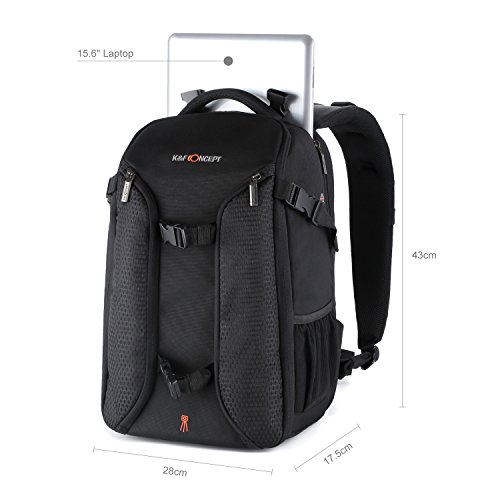 K&F Concept - Mochila Fotografía Impermeable con Gran Capacidad para Cámara Canon Nikon Sony Ordenador Portátil de 15.6” con Funda para Lluvia