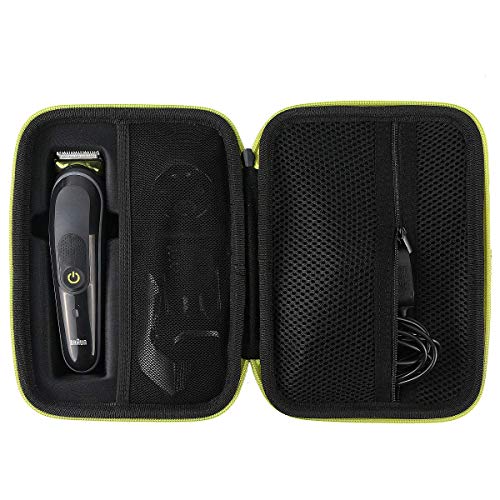 Khanka Duro Viaje Estuche Bolso Funda para Braun MGK3021 /MGK5080 /MGK3085 /MGK3080 Recortadora Barba (estuche solo) (Cremallera verde)