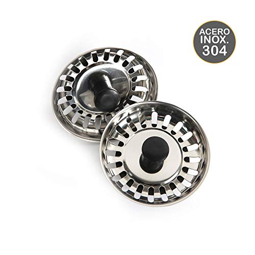 Kibath 200403 Tapón de fregadero de acero inoxidable. Con cierre de goma/caucho. Diámetro 8 cm. Acabado en cromo brillo y negro